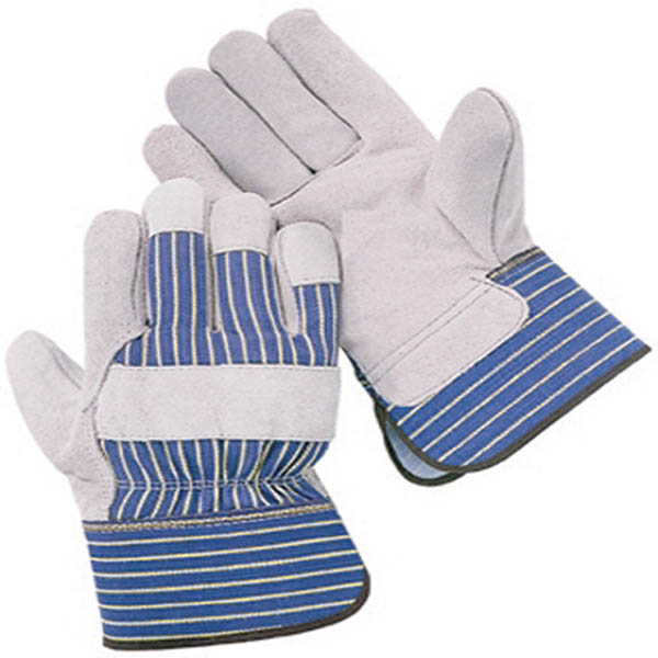 Wells Lamont Y3106 Select Shoulder Leather Palm Gloves with Striped Safety Cuffs and Canvas Backs